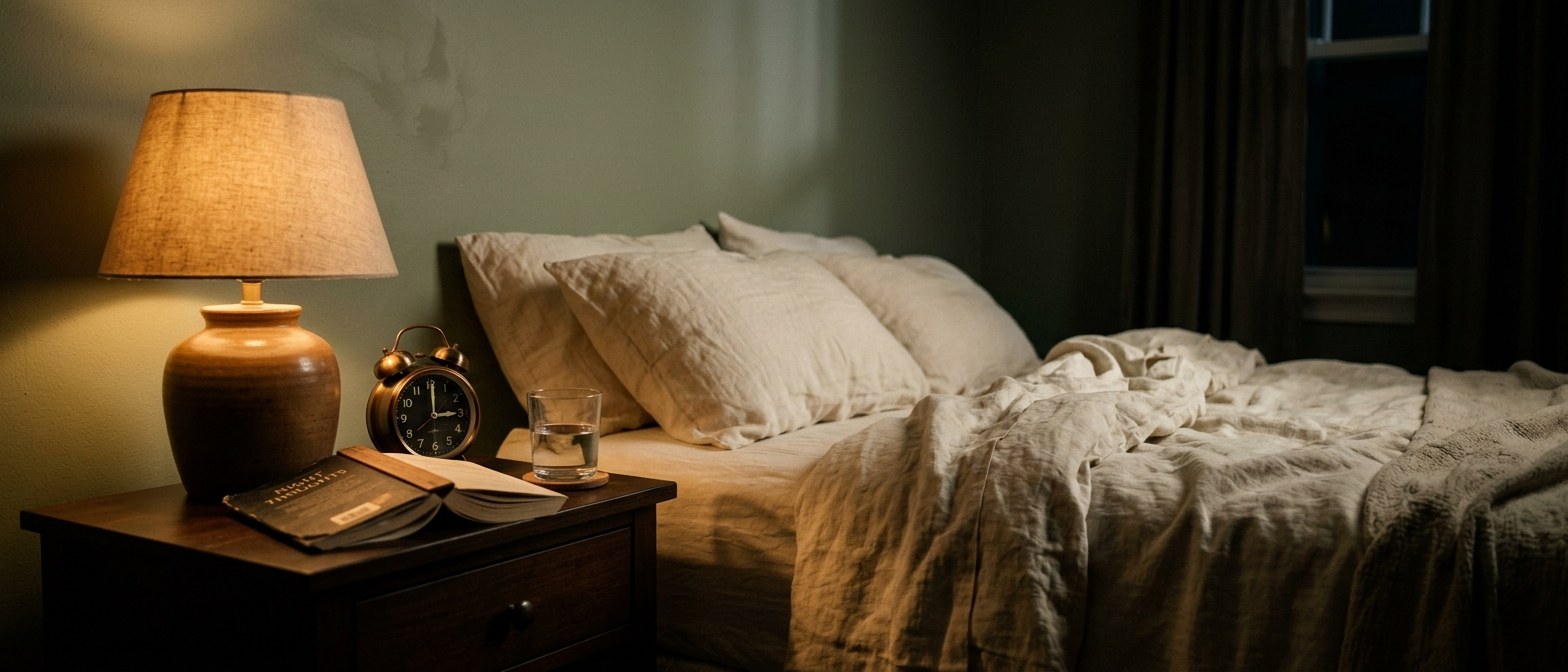 Person awake at 3 AM with racing mind, illustrating insomnia and anxiety related to hypervigilance and nervous system dysregulation