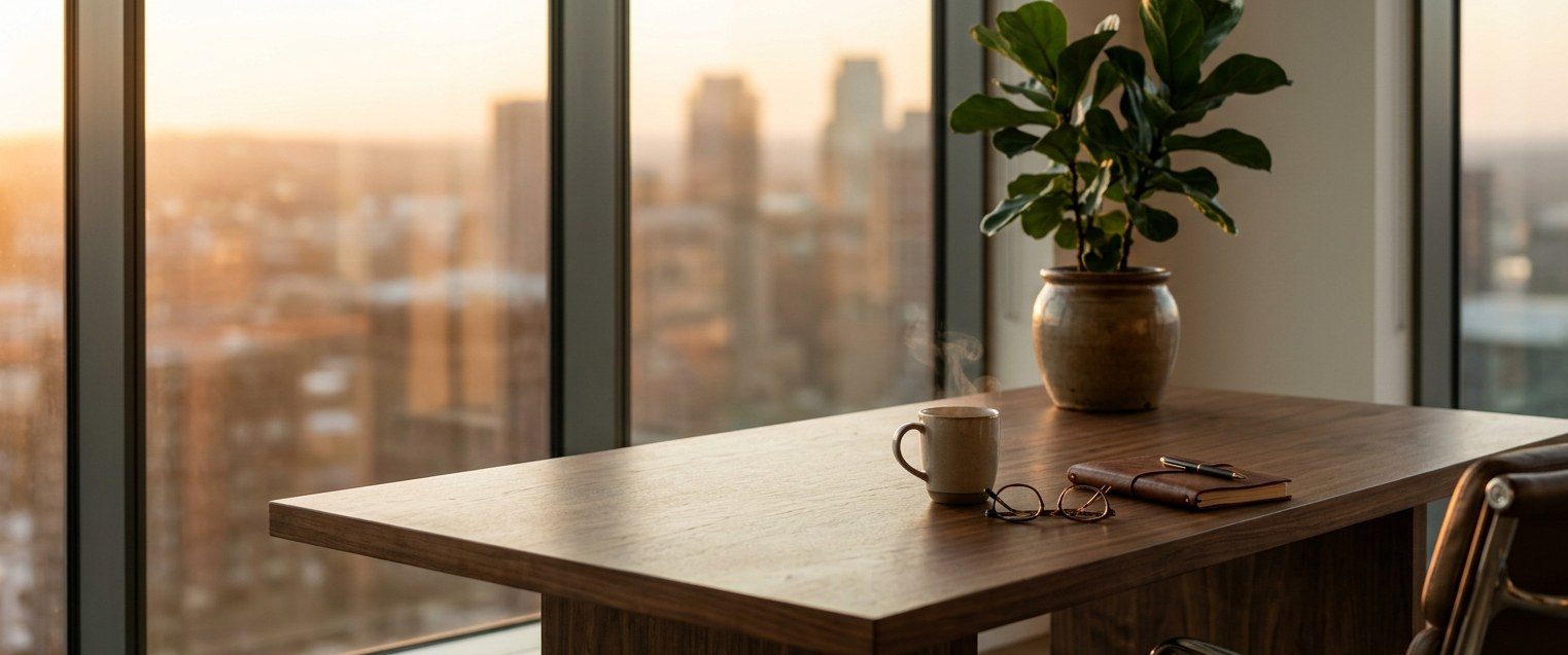 High-performing professional in executive setting managing stress and anxiety with clinical hypnotherapy