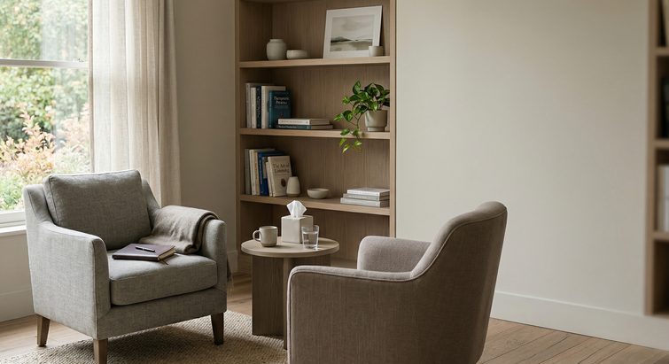 Clinical hypnotherapy room set up for sessions